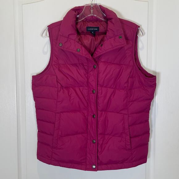 Lands' End Down Filled Puffer Vest Raspberry Purple Button Snaps M 10 / 12 - Picture 1 of 4